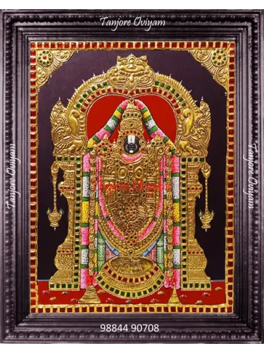Lord Balaji Authentic Tanjore Style painting standing gold foil temple arch artwork